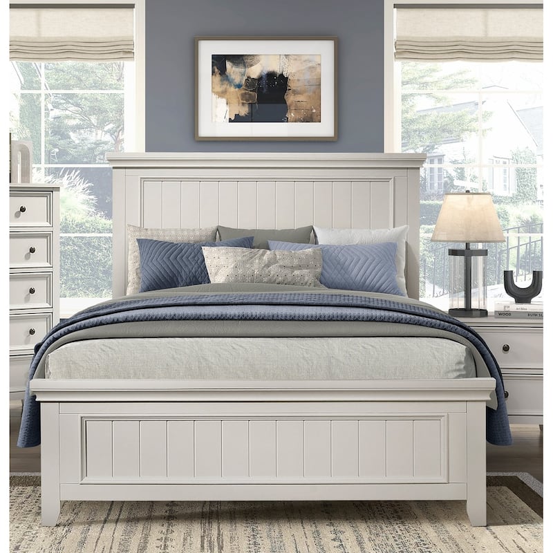 Classic White Full Size Panel Bed with Shiplap Design - White