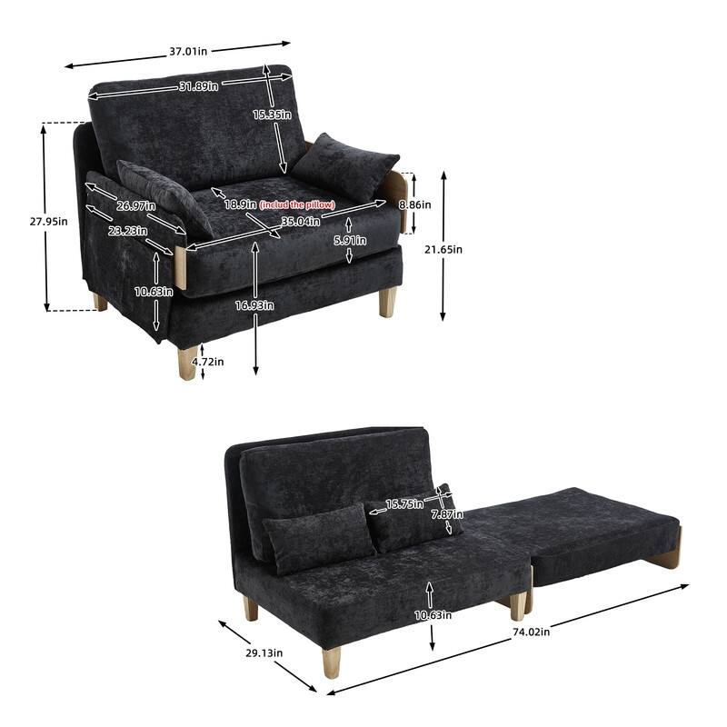 37.01" Foldable Sofa Bed Recliner, 3-in-1 Convertible Sleeper