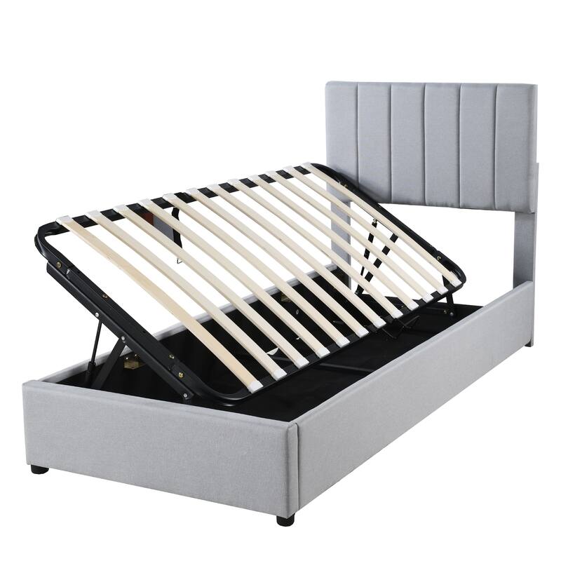 Twin Size Upholstered Platform Bed with a Hydraulic Storage System