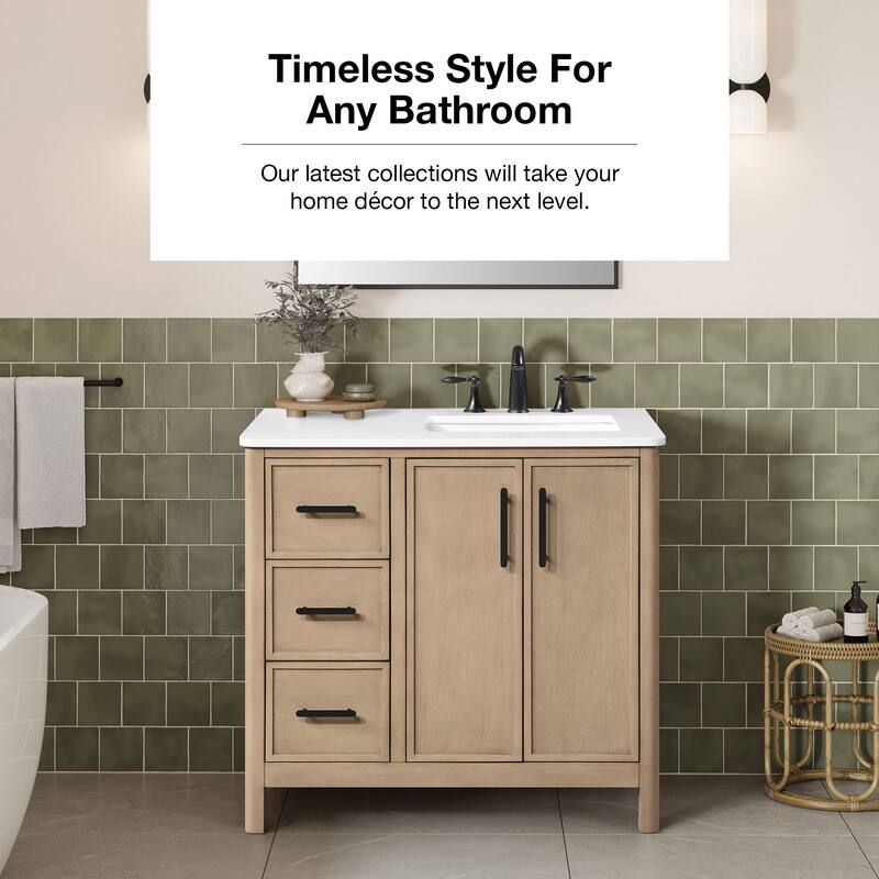 OVE Solas Bathroom Vanity with White Engineered Stone Top