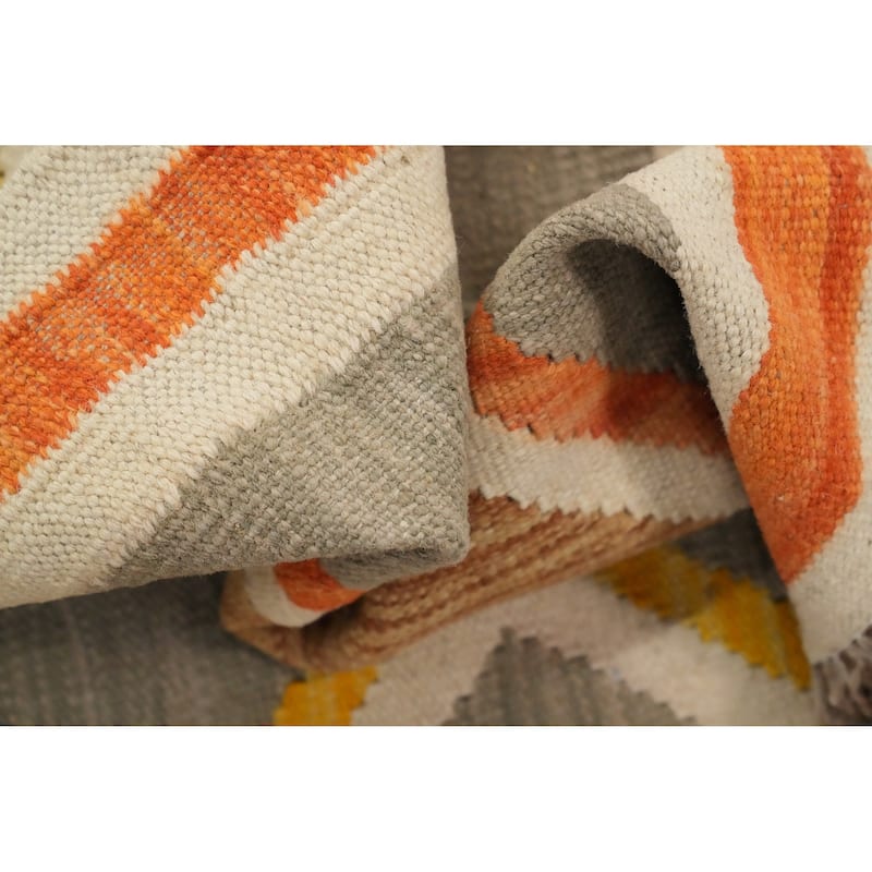 Hand Woven Oriental 100% Wool Carpet Southwestern Modern Greys & Charcoal Kilim Area Rug - 5' 10'' X 3' 10''