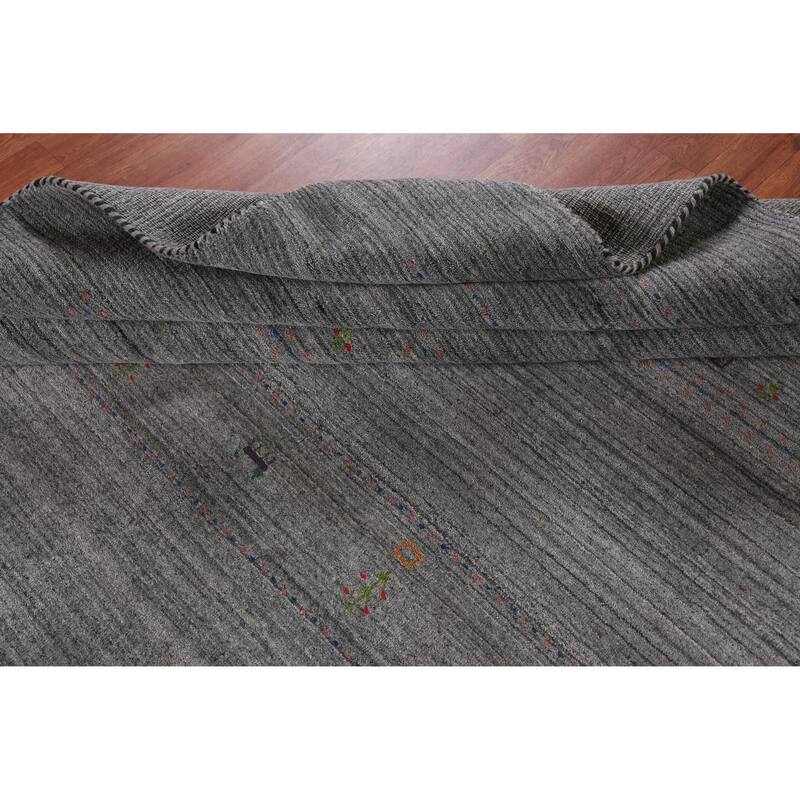 Hand Knotted Oriental 100% Wool Carpet Tribal Animal Pictorial Greys & Charcoal Gabbeh Area Rug - 9' 6'' X 7' 10''