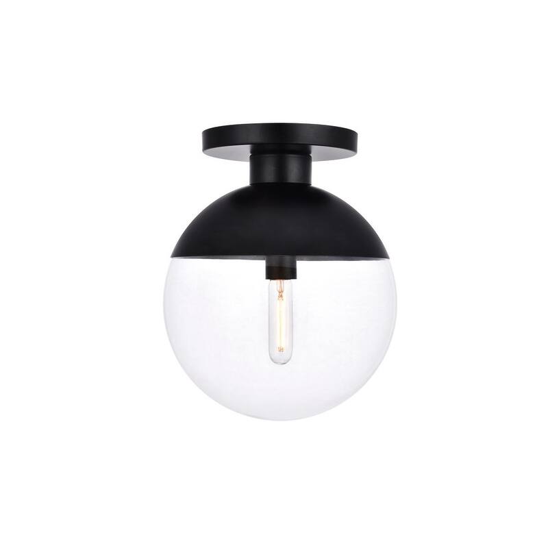 Mid-century Modern 1-light Flush Mount with Glass Orb Shade - N/A - Black