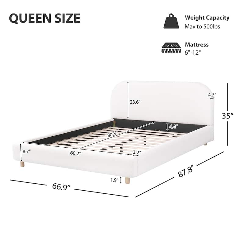 Boucle Fabric Upholstered Bed Frame Platform Bed