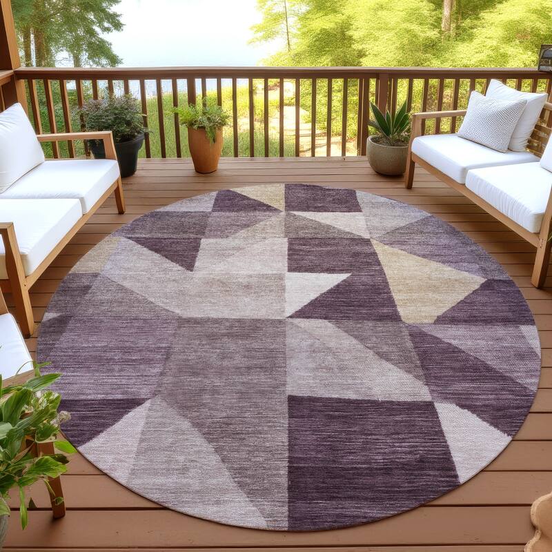Machine Washable Indoor/ Outdoor Geo Rubi Chantille Rug - Plum - 8' x 8'