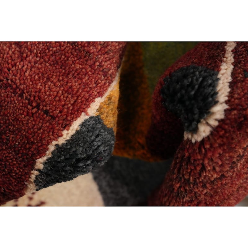 Hand Knotted Oriental 100% Wool Carpet Modern Checkered Multi-Colored Gabbeh Runner Rug - 4' 8'' X 2' 4''