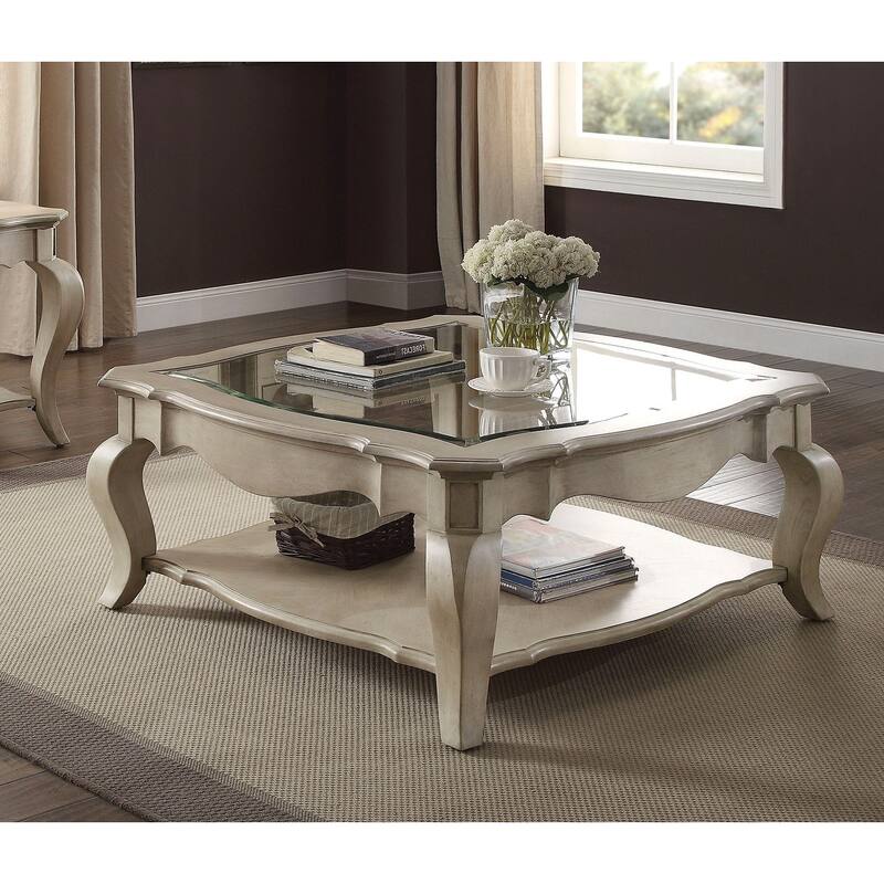 Coffee Table with Clear Glass in Antique Taupe
