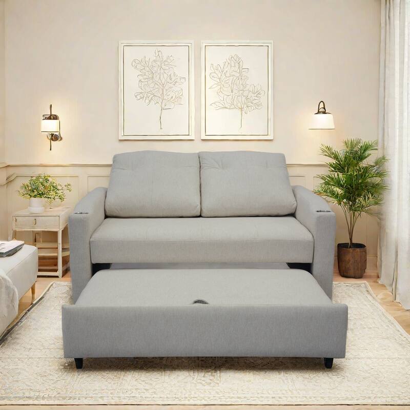Versatile Foldable Sofa Bed in Beige, Fabric, 53x33x34 inches