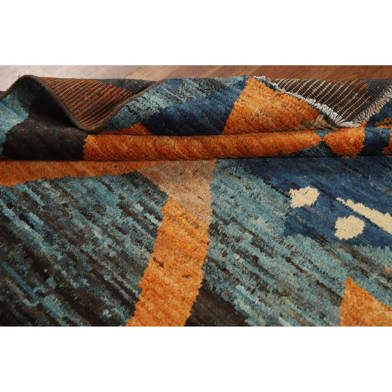 Abstract Geometric Moroccan Oriental Area Rug Hand-Knotted Wool Carpet - 5'5" x 7'9"
