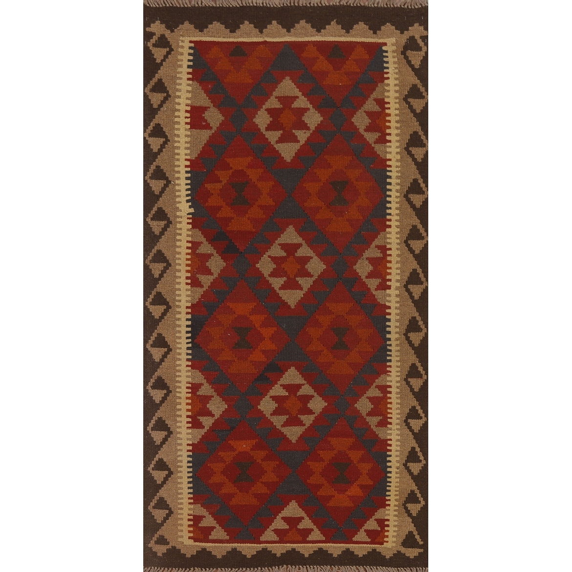 Brown Hand-Woven Kilim on sale Reversible Wool Runner Rug 2x6