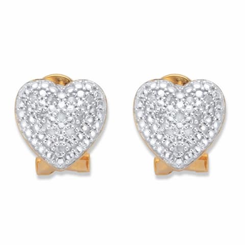 Yellow Gold over Sterling Silver Genuine Diamond Heart Stud Earrings
