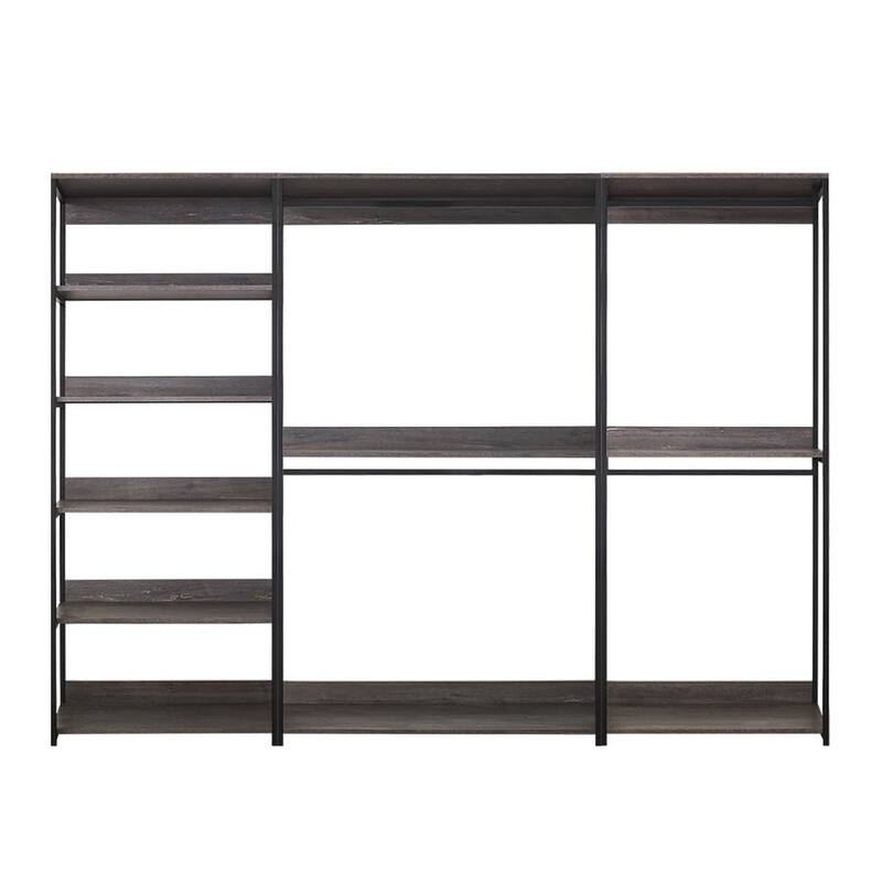 Gin Modular Closet System, 9 Shelves, 4 Hanging Rods, Black Metal