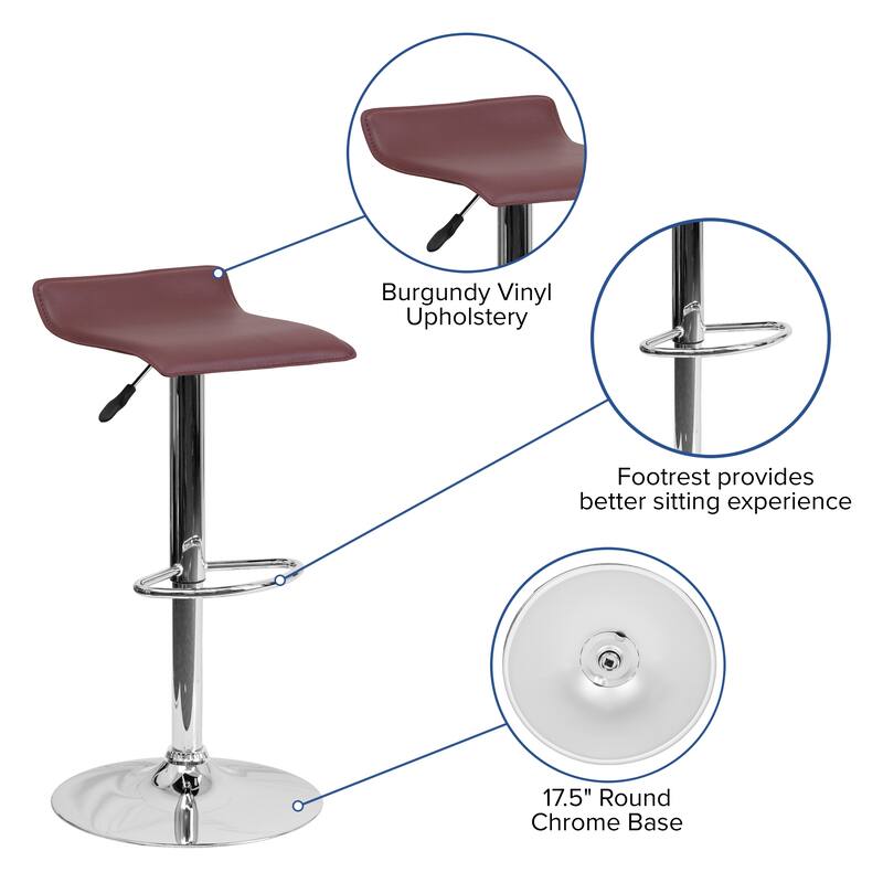 Contemporary Solid Wave Seat Vinyl Adjustable Bar Stool - 15"W x 15"D x 25.5" - 34"H - 15"W x 15"D x 25.5" - 34"H