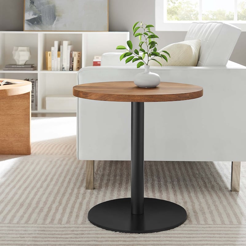 Viva Round White Marble Side Table - Black Oak - Wood