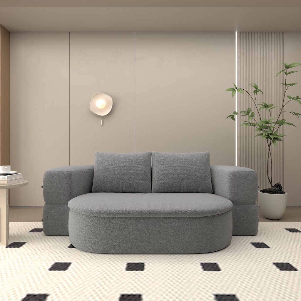 2-in-1 Lazy Couch Futon Loveseat Sofa Convertible Twin Size Floor Bed Foldable Mattress Comfy Lounge Chair with 2 Pillows