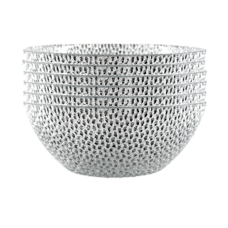 Glass Bowls with Pebble Pattern Perfect for Casual Meals or Festive Gatherings - Set-6 - Silver