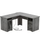 preview thumbnail 50 of 70, Modern Farmhouse L-Shape Desk with File Cabinet and Drawers, Homer Office Executive Desk with Charge Station
