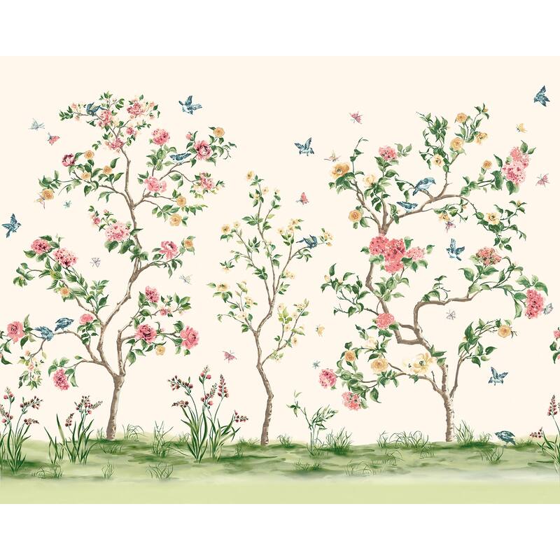 Pink Chinoiserie Floral Tree Wall Mural
