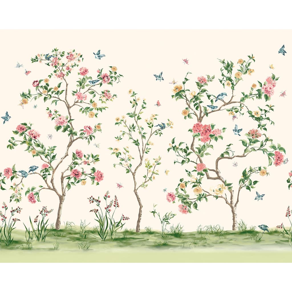 Pink Chinoiserie Floral Tree Wall Mural