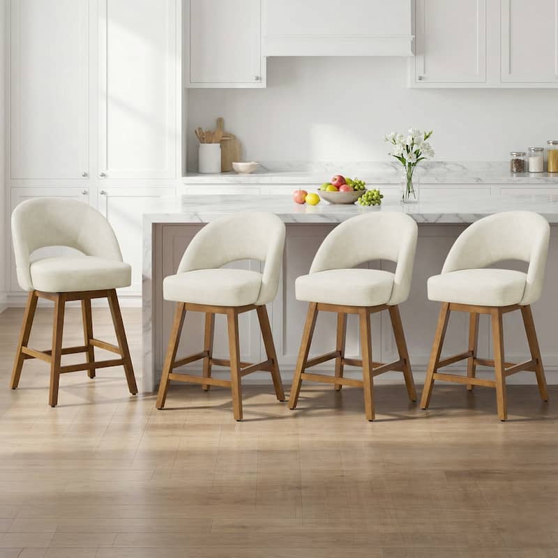 Upholstered Swivel Counter Height Bar Stools with Cutout Back and Solid Wood Frame - 38.2"H x 22.1"W x 23.6"D