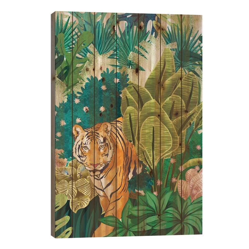 Jungle Tiger Print On Wood by 83 Oranges - Multi-Color - 26x18x1.5