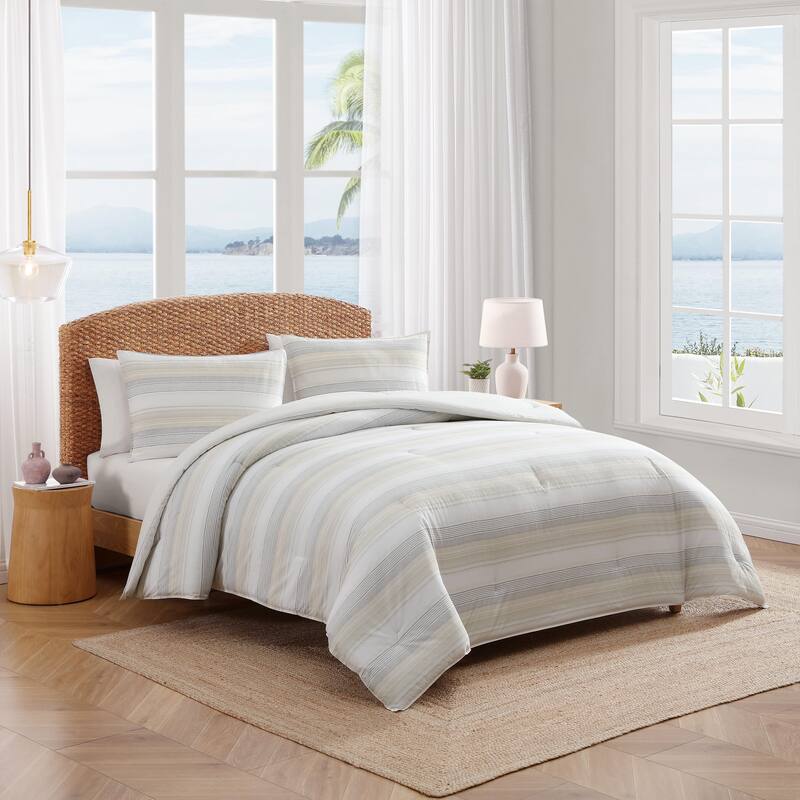 Tommy Bahama Canal Island Stripe Cotton Reversible Comforter (Grey, 3 Piece)