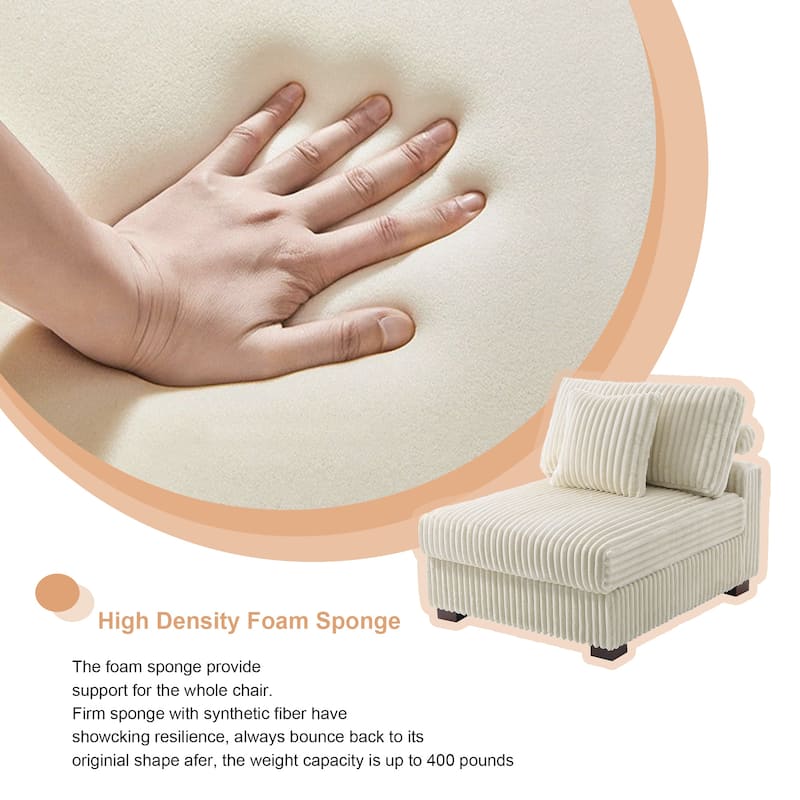 35.7" W Plush Corduroy Upholstered Armless Modular Sofa Chair