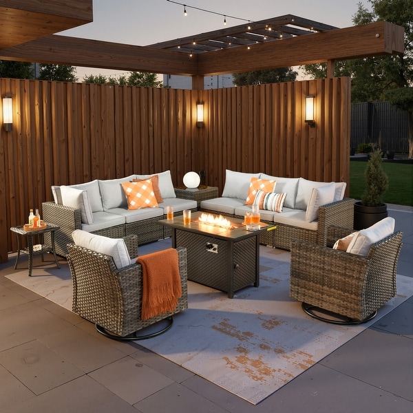 HOOOWOOO 11-piece Wicker Outdoor Furniture Set Swivel Chairs with