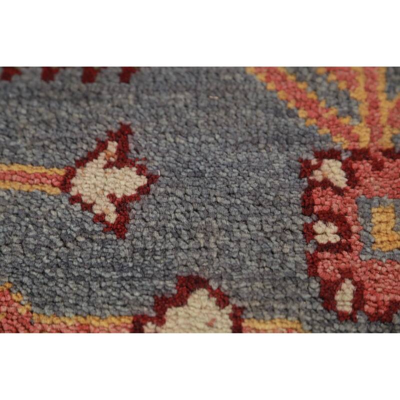 Gray Blue Geometric Oushak Oriental Area Rug Hand-Knotted Wool Carpet - 7'10" x 9'10"