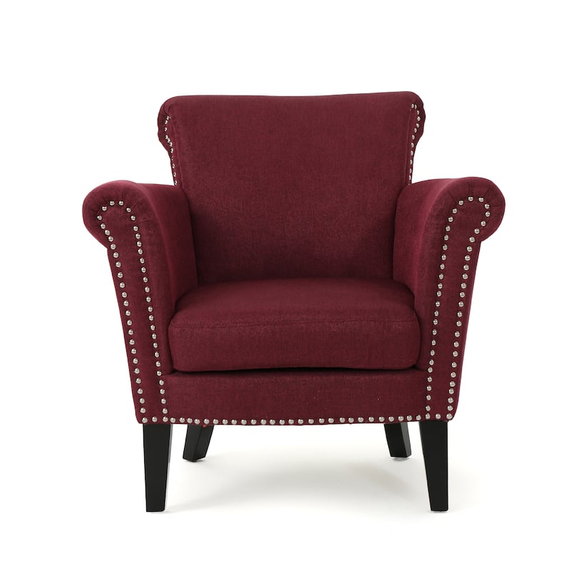 Brice Contemporary Scroll Arm Club Chair with Nailhead Trim by Christopher Knight Home