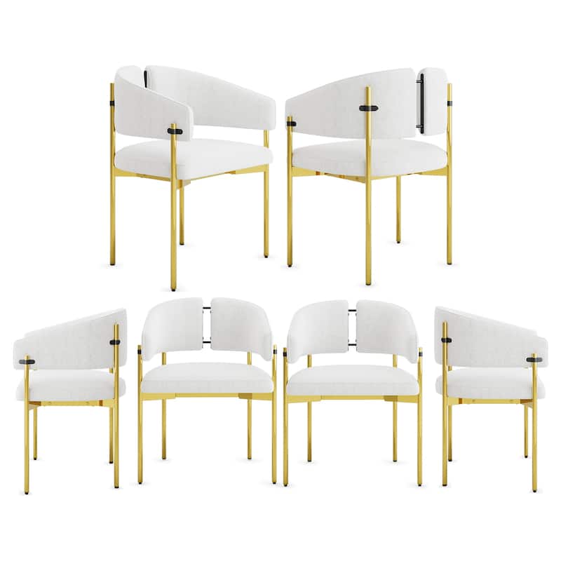 Classic and Luxurious Barrel Dining Chairs with Arms - Set of 6 - Polished Gold And White