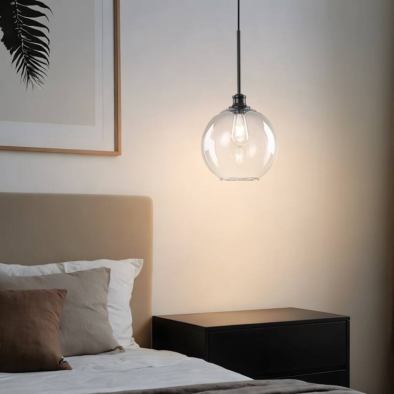 Starsky 1-Light 9.84in. Modern Globe Single Clear Glass Pendant Light - Black