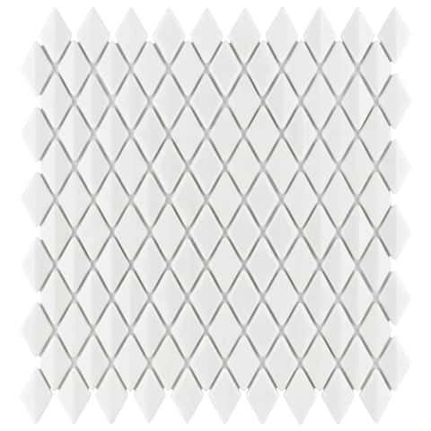 SomerTile Expressions Beveled Diamond White 1.63" x 12" Glass Mosaic Tile