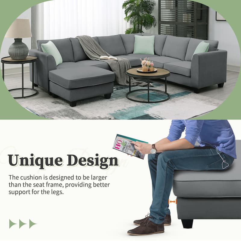 Modern Sectional Sofa with Modular 3 Seater and Movable Ottoman for Family Living Rooms and Guest Room