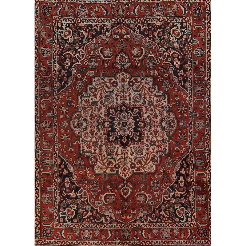 Medallion Bakhtiari Persian Vintage Rug Handmade Wool Carpet - 6'8" x 9'9"