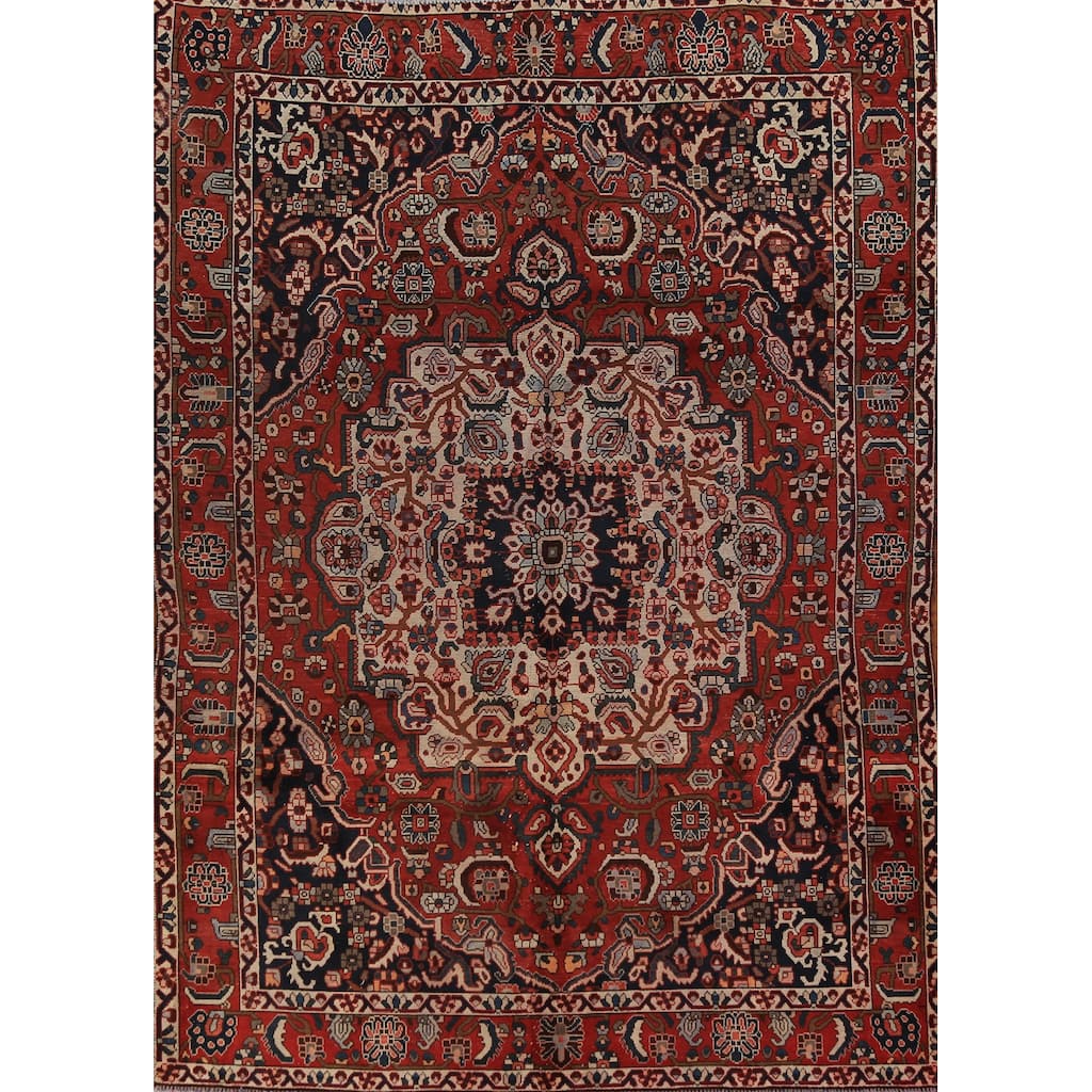Medallion Bakhtiari Persian Vintage Rug Handmade Wool Carpet - 6'8" x 9'9"