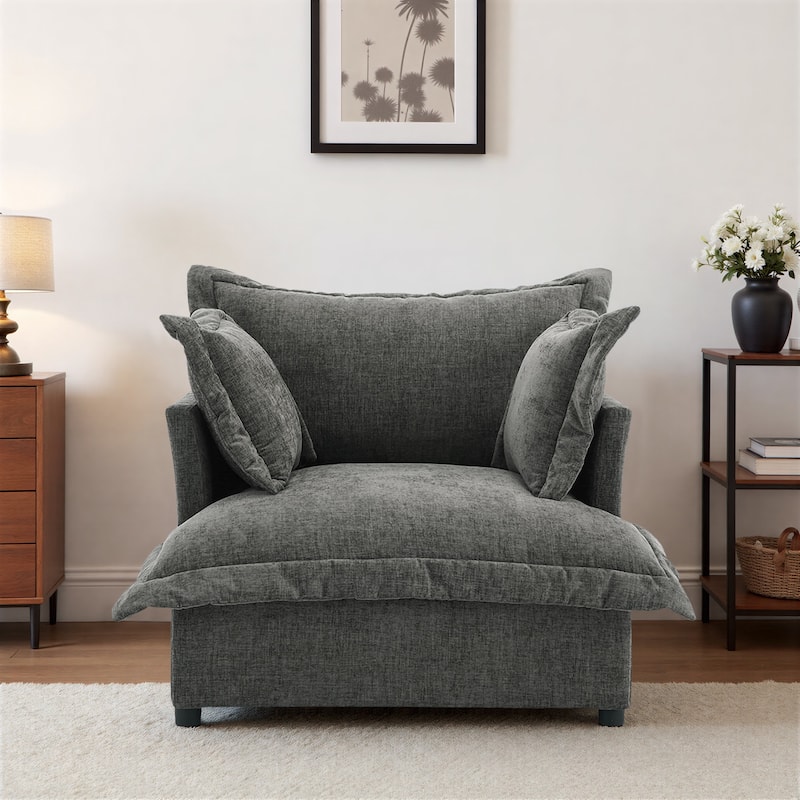 Double Layer Cushion Comfy Cloud Modular Sectional Sofa Couch Ottoman - DarkGrey-Armchair - Symmetrical