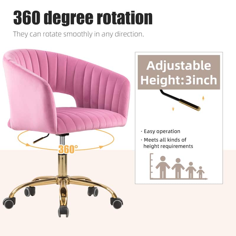 HOMEFUN Velvet Upholstered Swivel Adjustable Height Home Office Chair With Wheels