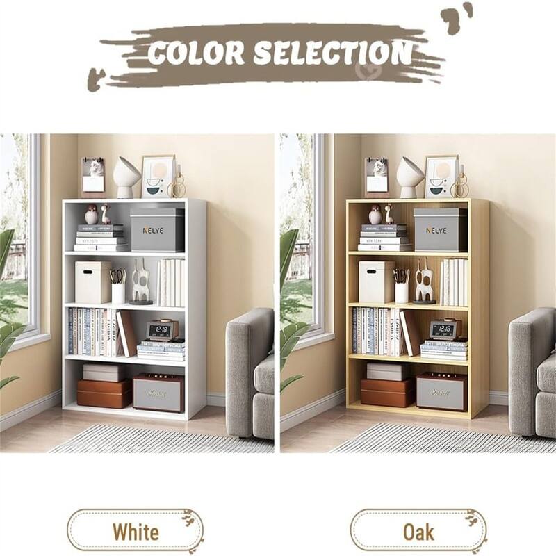 Basic Open Shelf Bookcase - 4-Tier Wooden Cube Storage Shelves