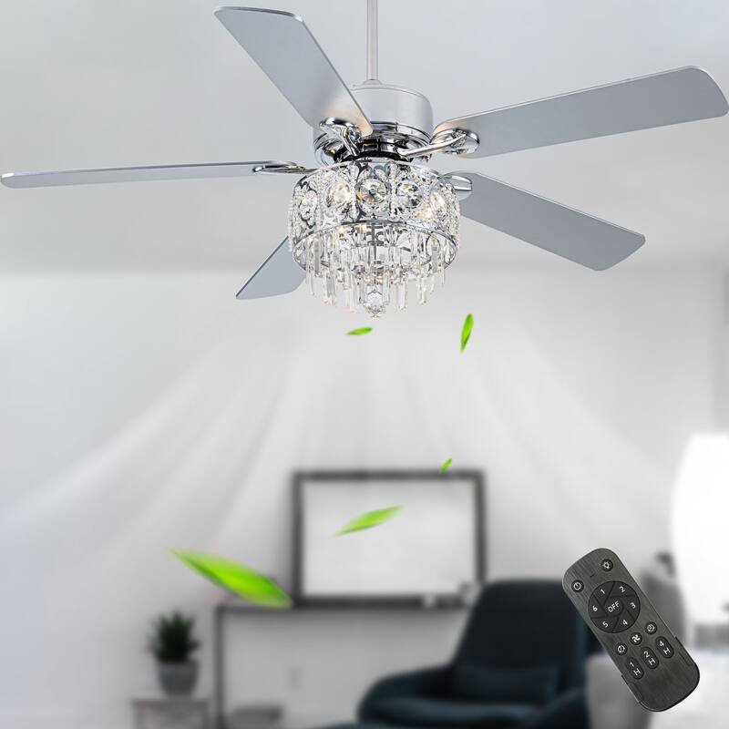 52" Modern Indoor Reversible Crystal Drum Ceiling Fan with Remote Control and Light Kit Chrome