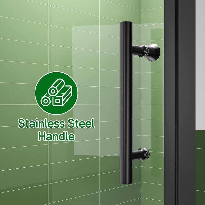 Matte Black Hinged Shower Door 34x75, 6mm Tempered Glass, Headerless, 1.5 in Adjustable, Left/Right In/Out
