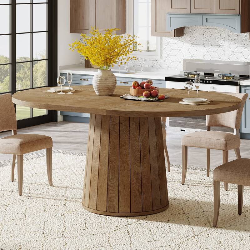 55-Inch Oval Farmhouse Dining Table for 6, Pedestal Base Kitchen Table