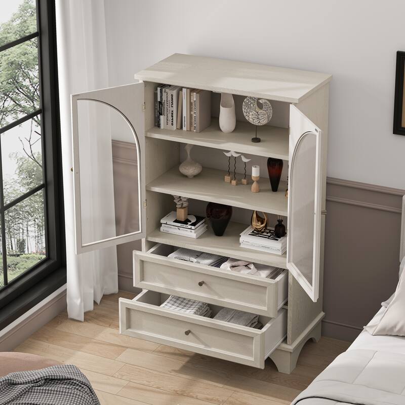 GDFStudio Calystrian Glass Door Curio Storage Cabinet with Adjustable Shelves