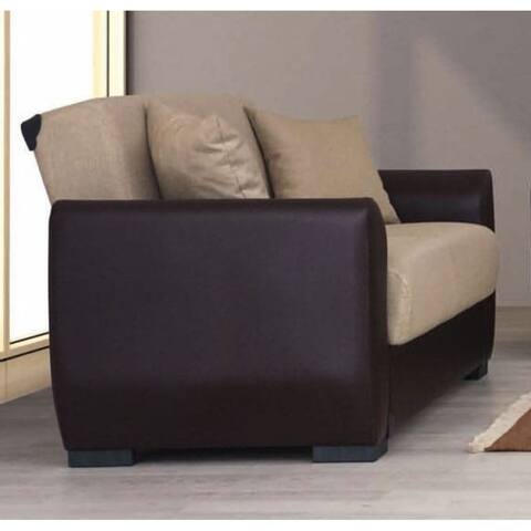 Delano Beige and Brown Convertible Loveseat with Storage