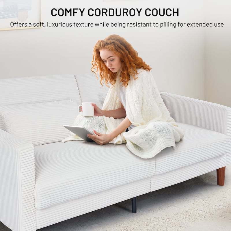 74 INCH Corduroy Sofa, Comfy Sofa Couch Extra Deep Seats, Corduroy Couch Mid-Century Modern Couch 3 Seater Sofa Loveseat
