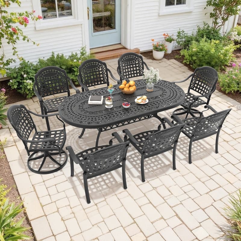 9-Piece Outdoor Dining Set with 1 Table and 8 Chairs, All-Weather Aluminum Outdoor Patio Sets