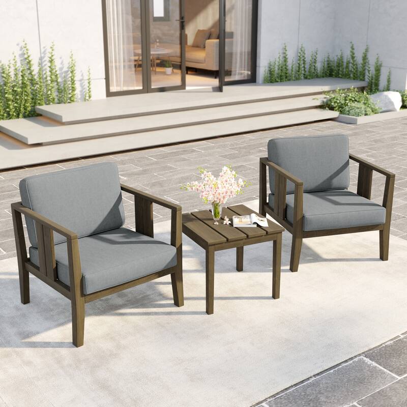 Uixe 3-piece Teak Solid Wood Outdoor Arm Chairs with Side Table Set