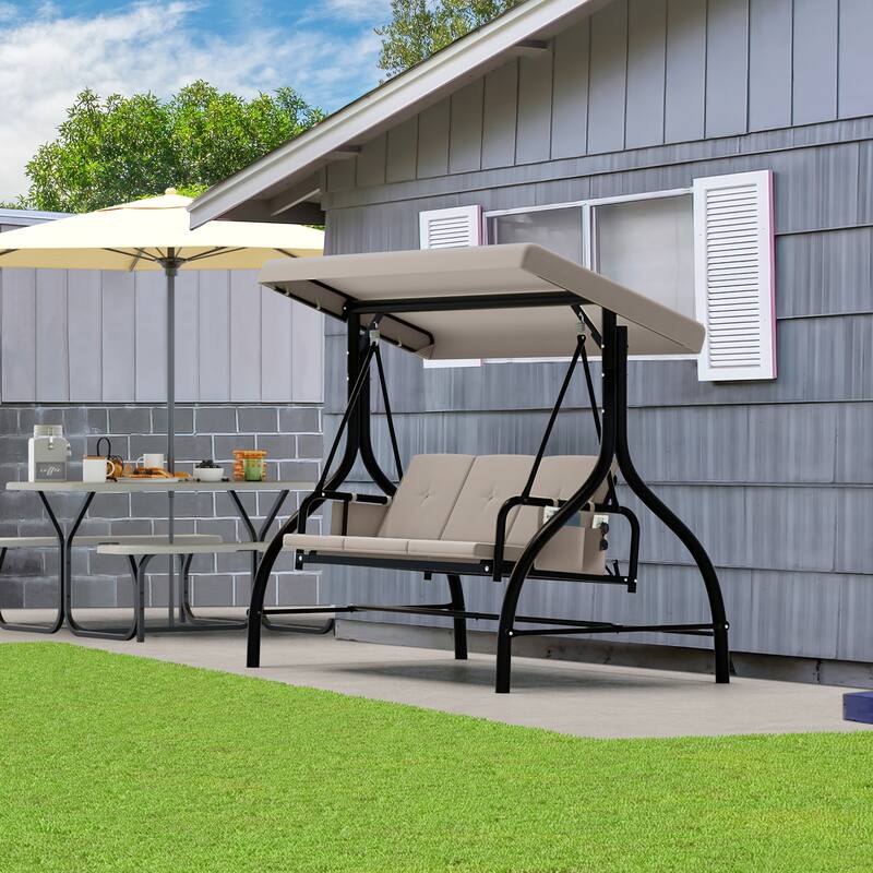 3 Person Metal Porch Swing with Canopy - Antique White