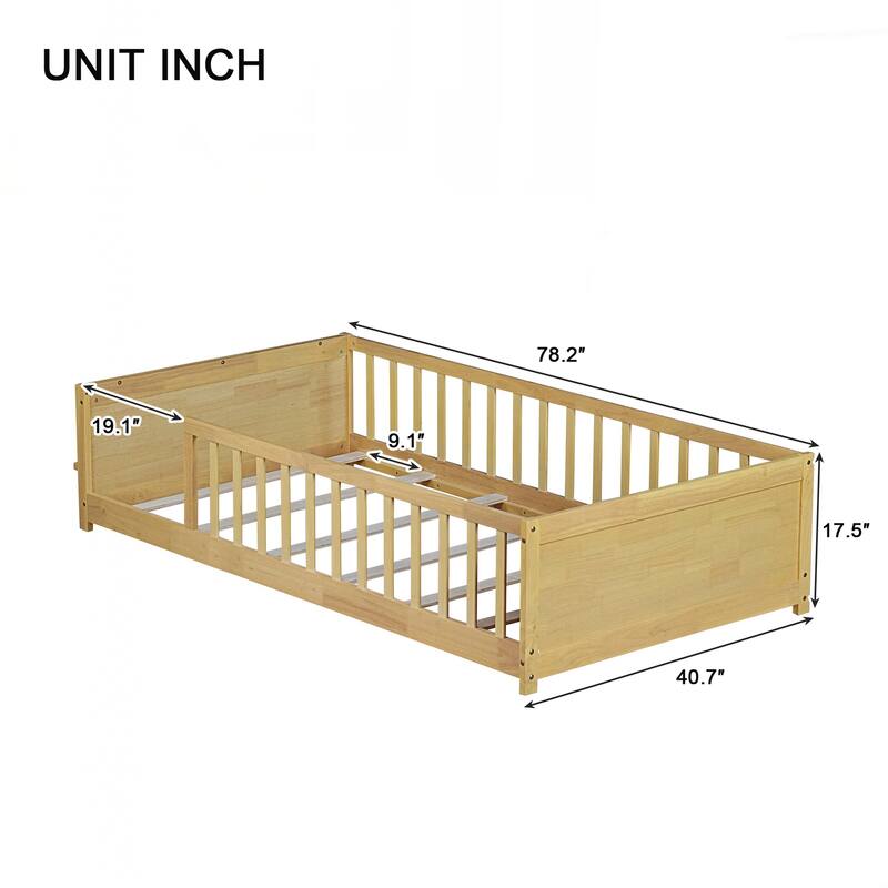 Twin size Floor Platform Bed with Built-in Book Rack