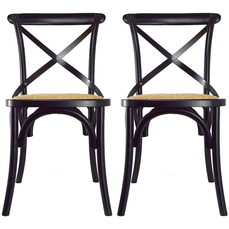 Set of 2 Wood Antique Farmhouse Cross Back Dining Chairs Rattan With X Back Dark Bedroom Restaurants Hotel - Black